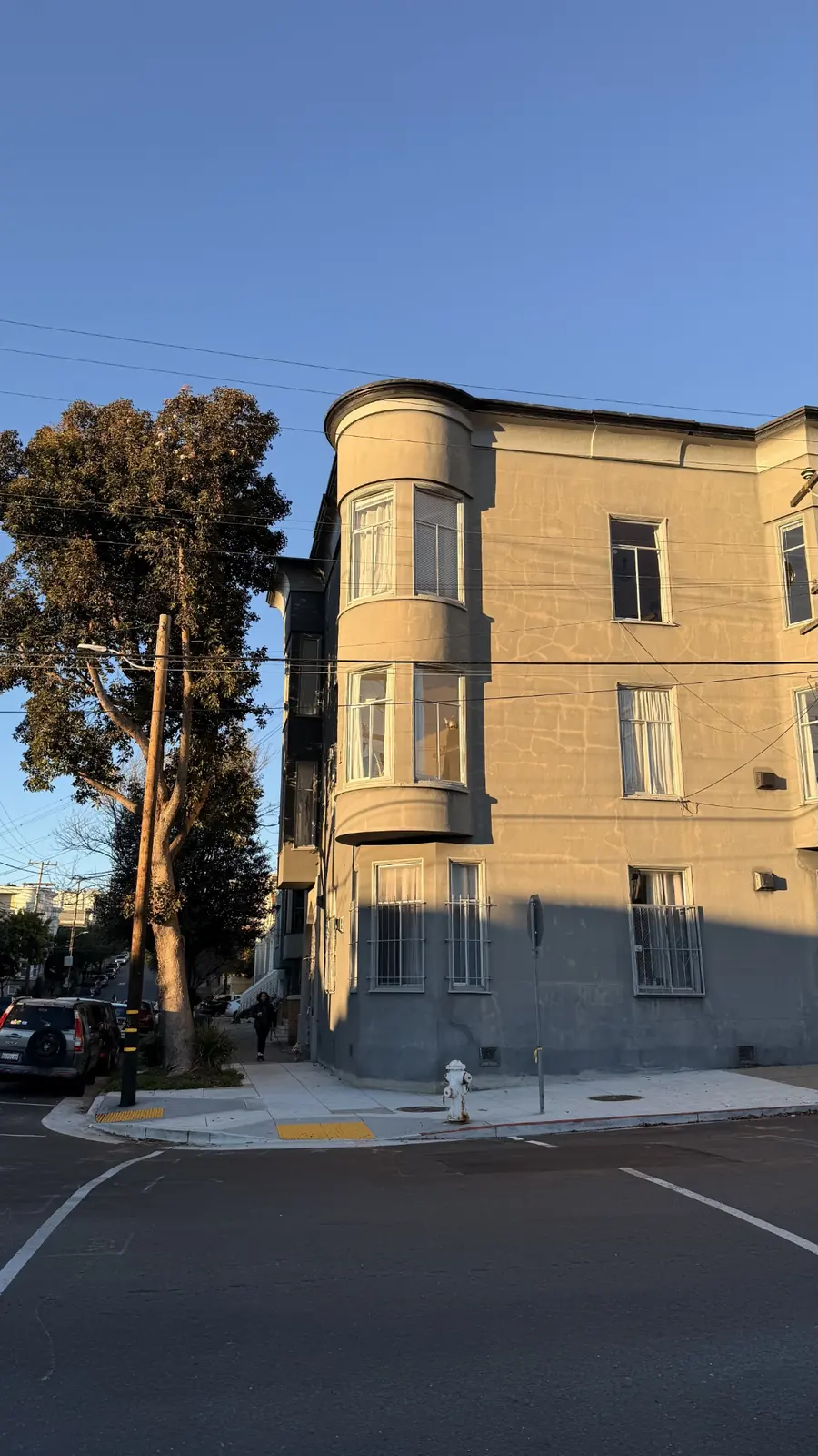 Rounded corner building in evening light