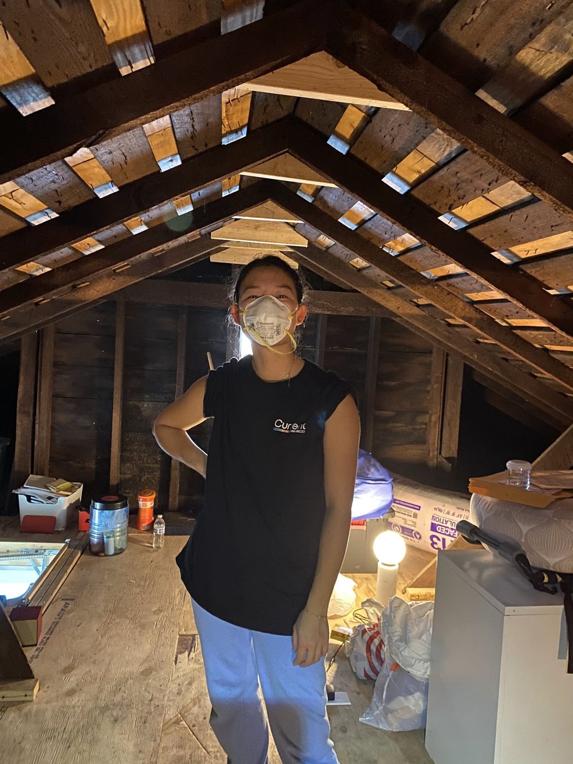 Attic renovation in progress, 521–527 Linden Street